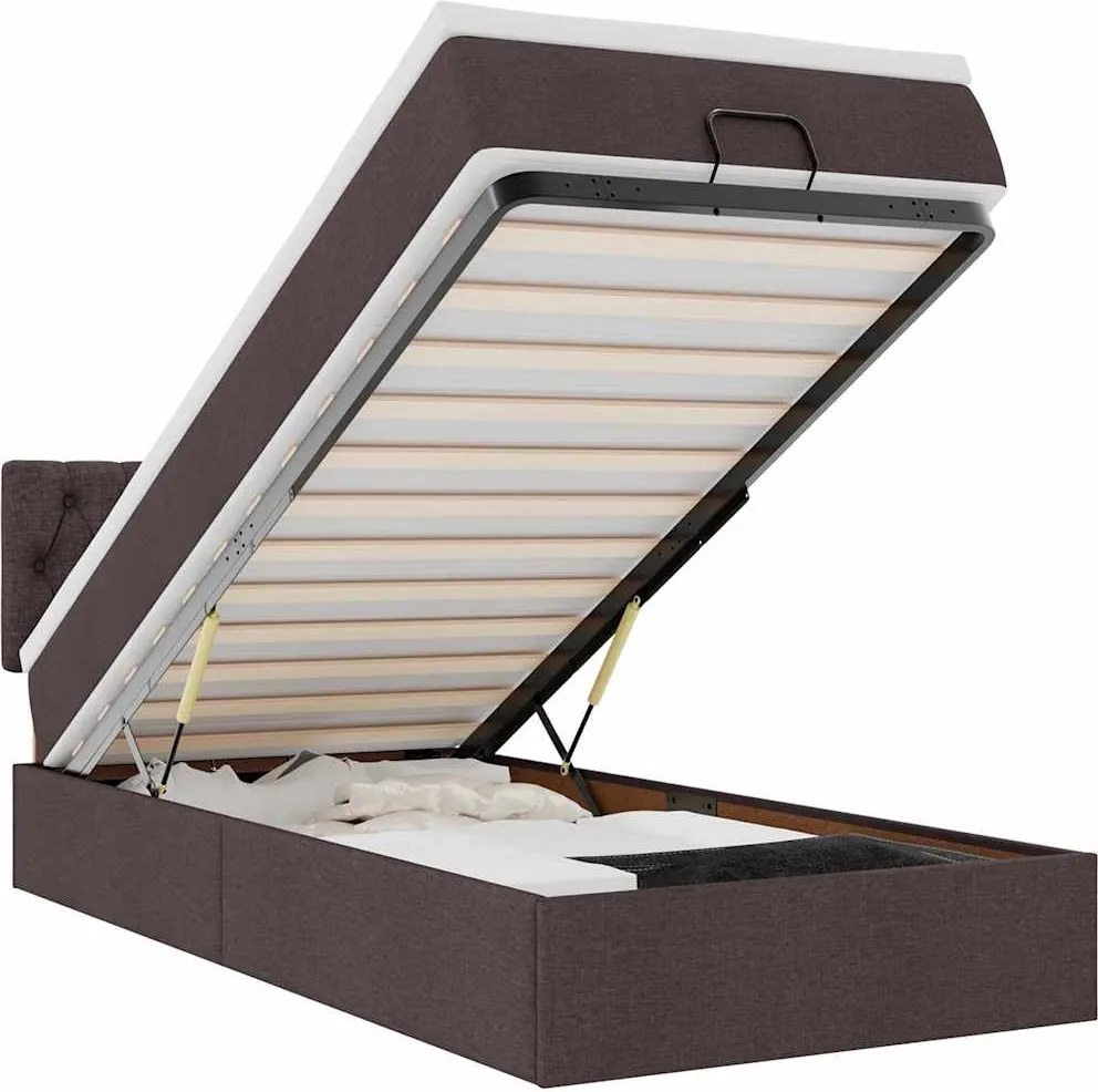 vidaXL Cadru de pat otoman cu saltele țesătură maro închis 80x200cm