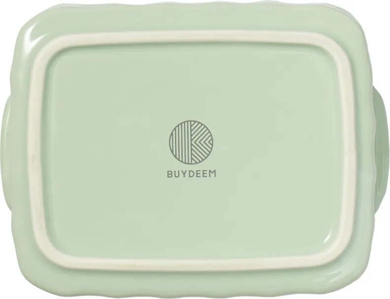 Cutie alimentara ceramica Buydeem CT1006-CG, 810 ml, 17x20.5 cm, Pana la 230°C, Compatibila cuptor si cuptor cu microunde, Verde