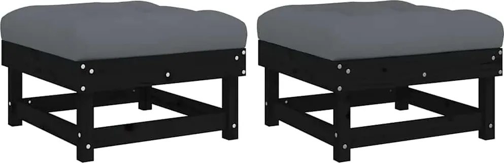 vidaXL Taburete de grădină cu perne, 2 buc., negru, lemn masiv de pin