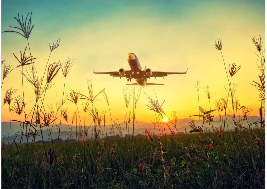 Tablou pe sticlă cu avionul ridicându-se spre zbor (70x50 cm)