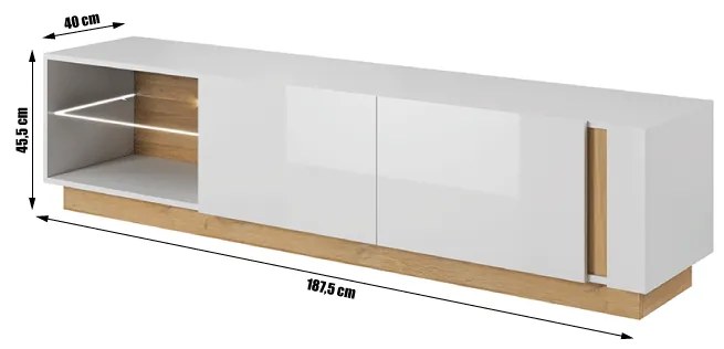Comoda TV Culoare Alb Alb- lucios / Stejar, CITY