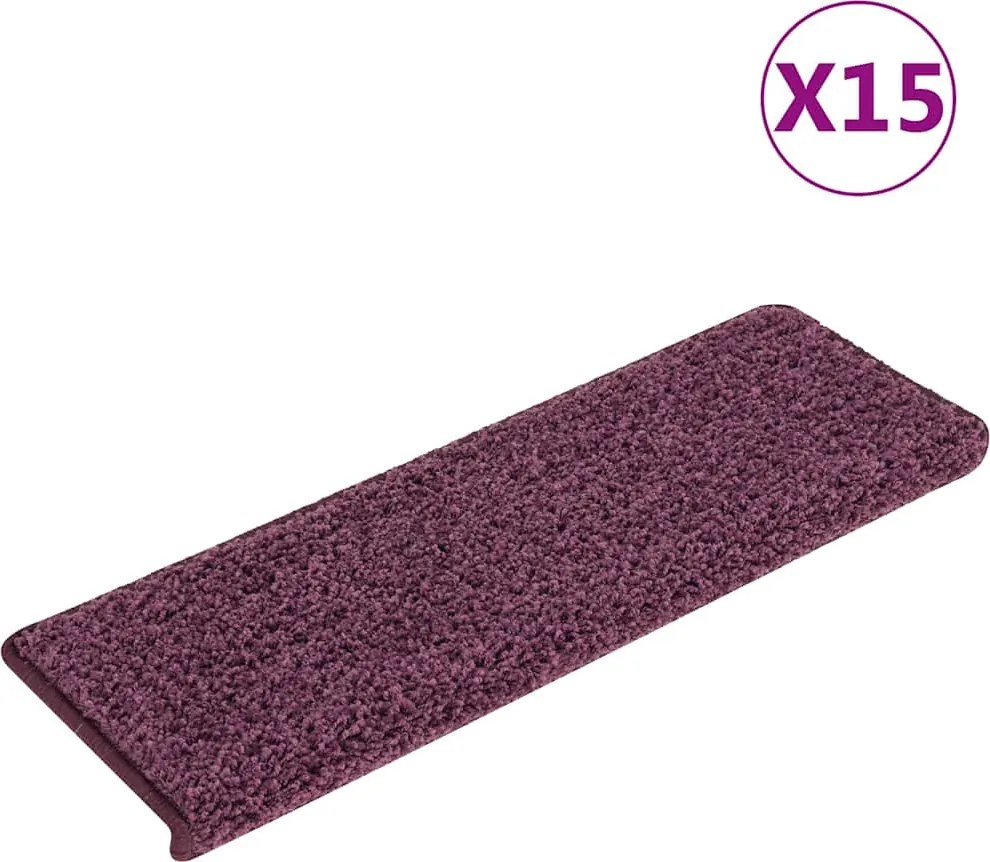vidaXL Covorașe pentru scări, 15 buc., 65x21x4 cm, violet închis, cu margini dreptunghiulare