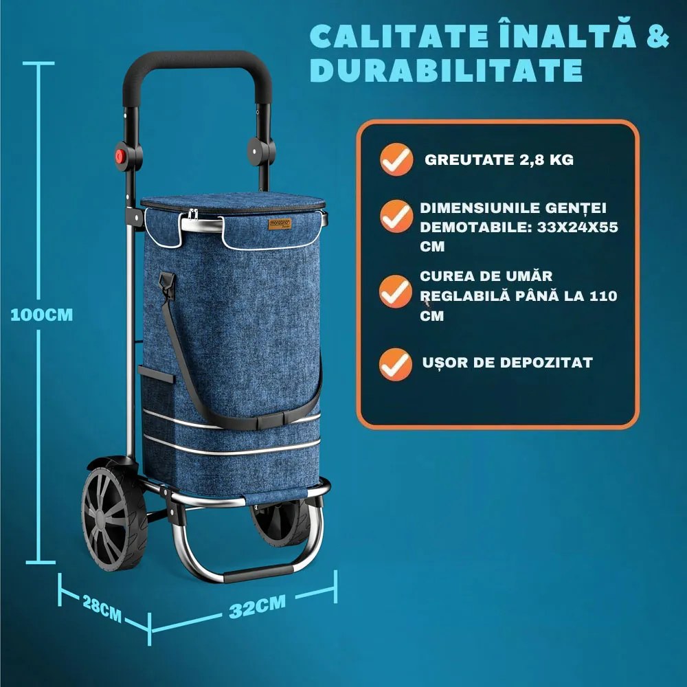 Geantă de cumpărături pe roți EASY, 50L, albastru Jurhan
