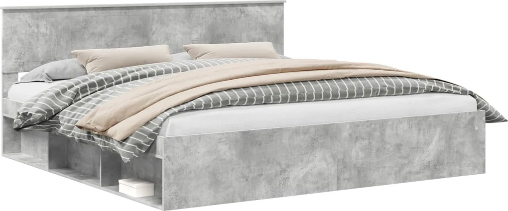 vidaXL Cadru de pat cu headboard Beton 200 x 200 cm Lemn de pin masiv