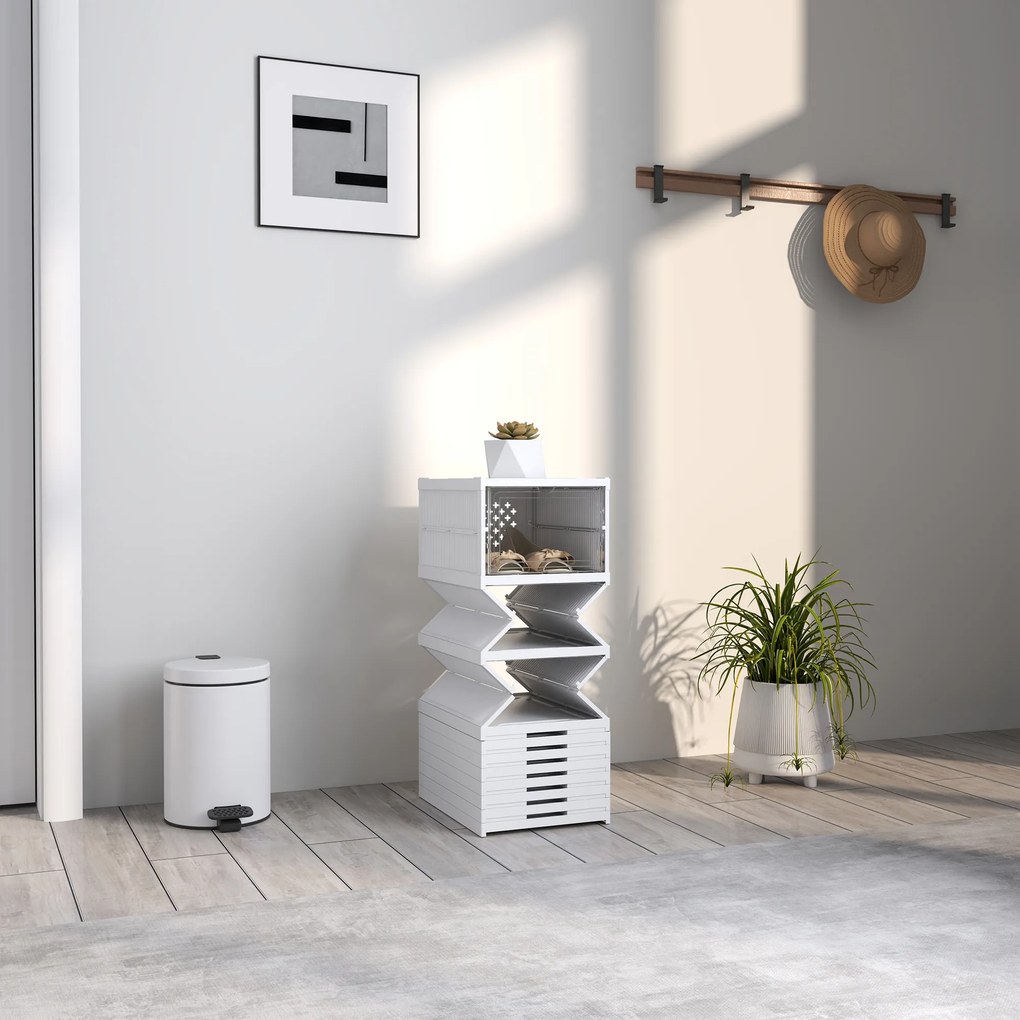 HOMCOM Pantofar Pliabil Slim, Modular, cu 10 Cutii pentru Pantofi, Economisire Spațiu, Fără Montaj, Alb | Aosom Romania