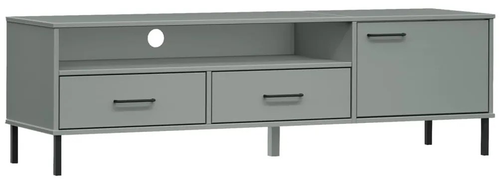 351028 vidaXL Comodă TV cu picioare metalice „OSLO”, gri, lemn masiv pin