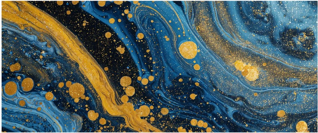 Tablou - Abstracție albastră cu aur (120x50 cm)