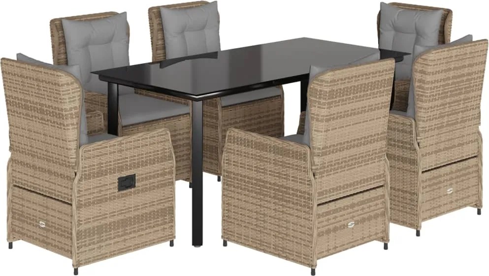 vidaXL Set de masă pentru grădină, 7 piese, cu perne, bej, poliratan