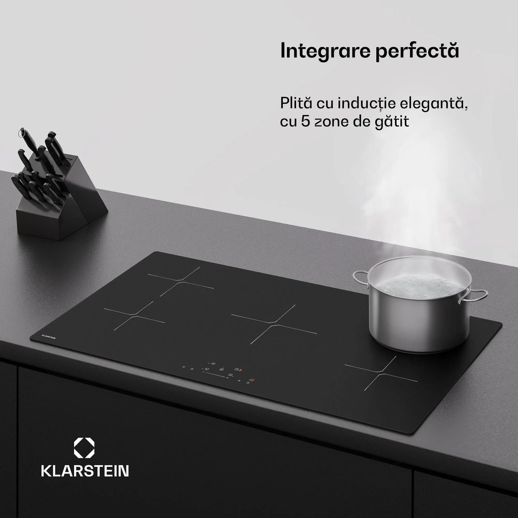 Klarstein PowerGlide plită cu inducție | suprafață rezistentă la zgârieturi | 5 zone de gătit | 9800 W | 90 cm