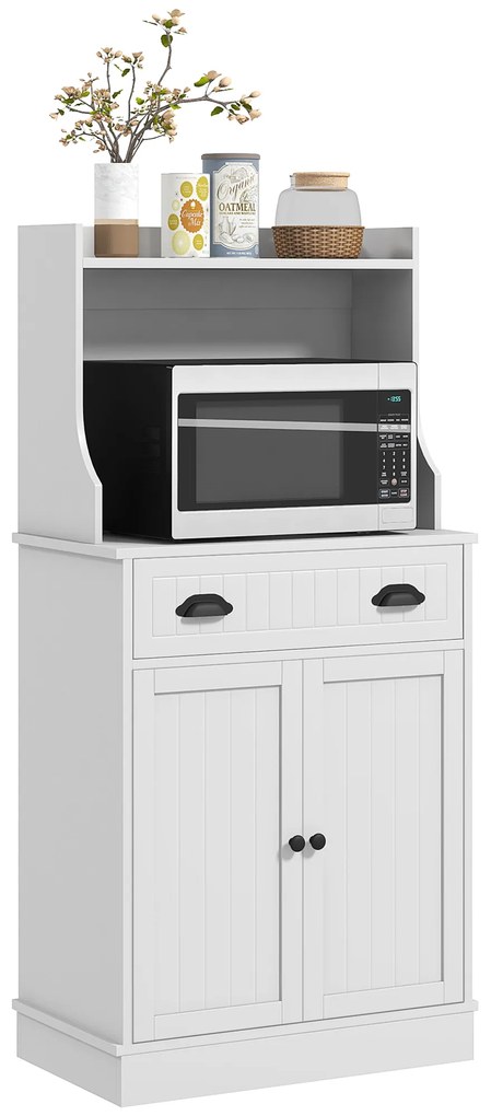 HOMCOM Dulap mobilier cuptor cu microunde pentru bucătărie cu spațiu deschis 1 sertar și dulap cu 2 uși 61 x 35 x 125,4 cm alb | Aosom Romania