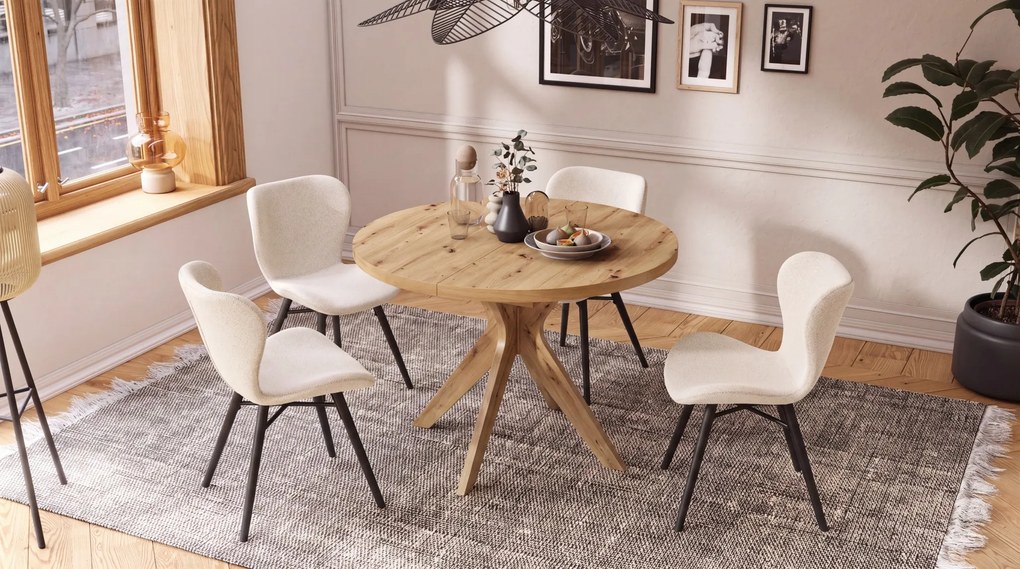 MAZZONI EXPORT ALTEA Crem (țesătură Monza 90) / picioare negre – SCAUN MODERN TAPIȚAT CU BOUCLÉ PENTRU LIVING, SUFRAGERIE ȘI BUCĂTĂRIE
