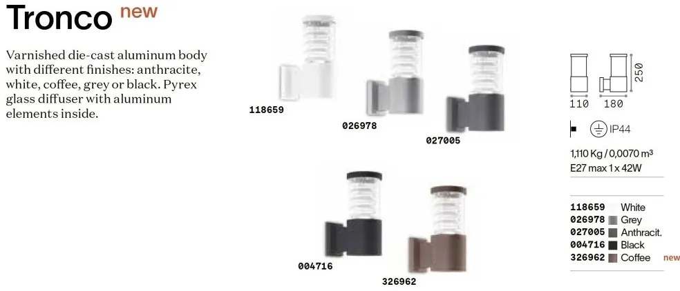 Aplica de perete iluminat exterior IP44 Tronco ap1 cafeniu