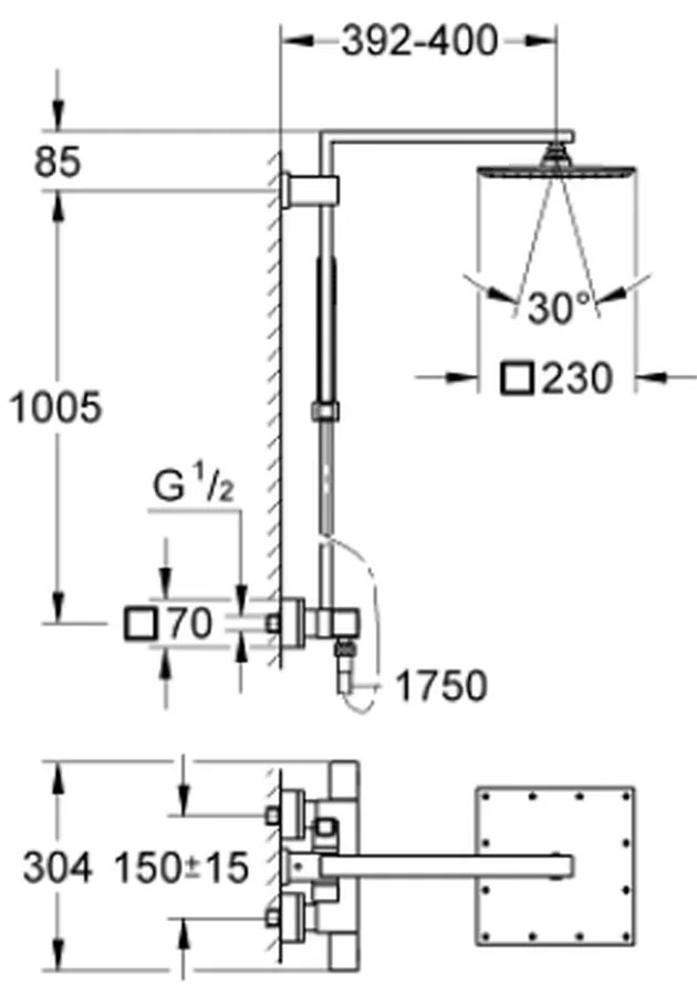 Coloana de dus crom cu baterie termostatata Grohe Euphoria Cube 230