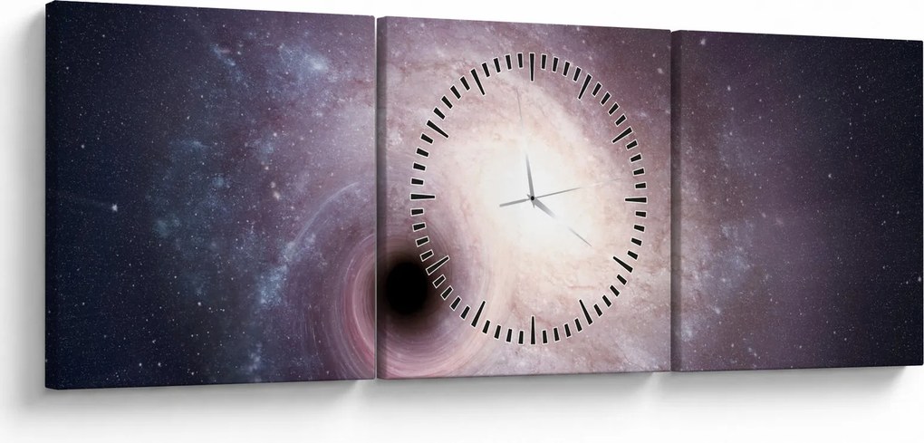 Tablou - Galaxii spiralate (cu ceas) (90x30 cm)