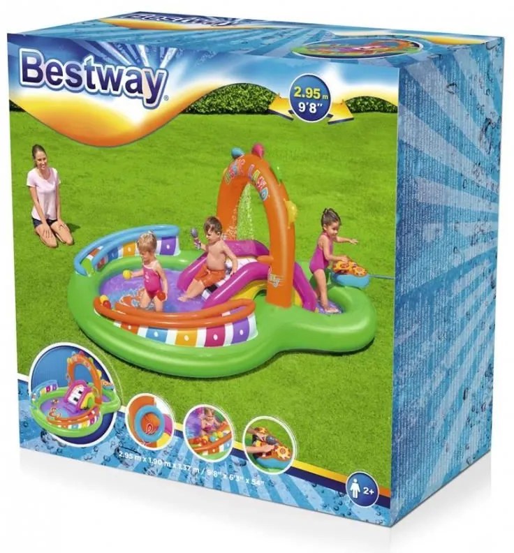 Piscina gonflabila pentru copii, de joaca, cu tobogan, 295x190x137 cm, bestway sing 'n splash