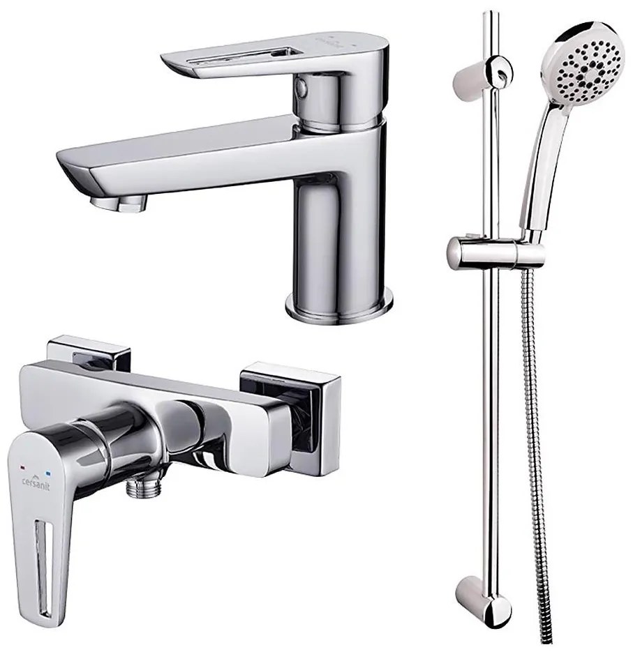 Set de duș cu baterie + baterie de lavoar Cersanit S952-004 MILLE crom lucios