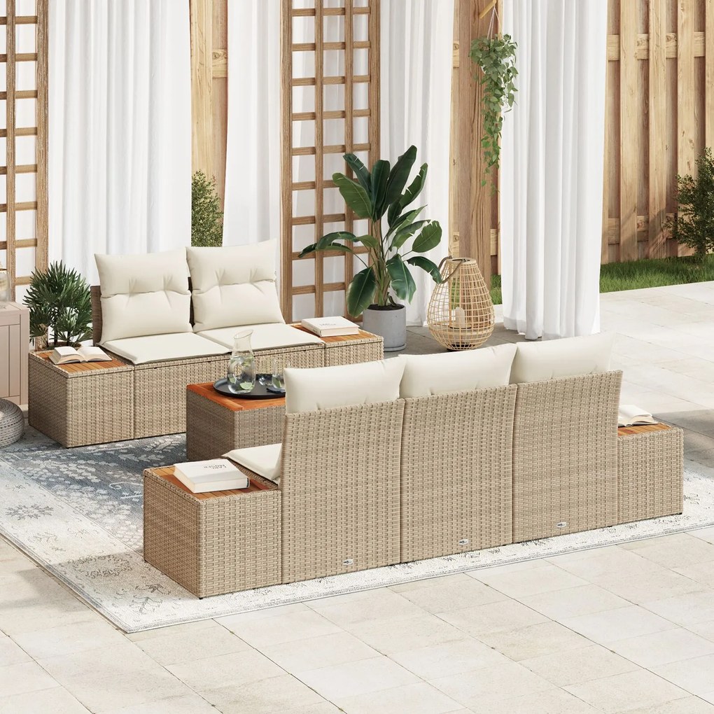 vidaXL Set de canapea de grădină cu 6 piese, perne bej din rattan și acacia.