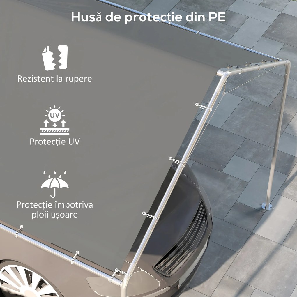 Outsunny Acoperiș Carport 10 x 20 ft, Husă de Schimb Rezistentă la UV cu Corzi Elastice, Gri Închis | Aosom Romania