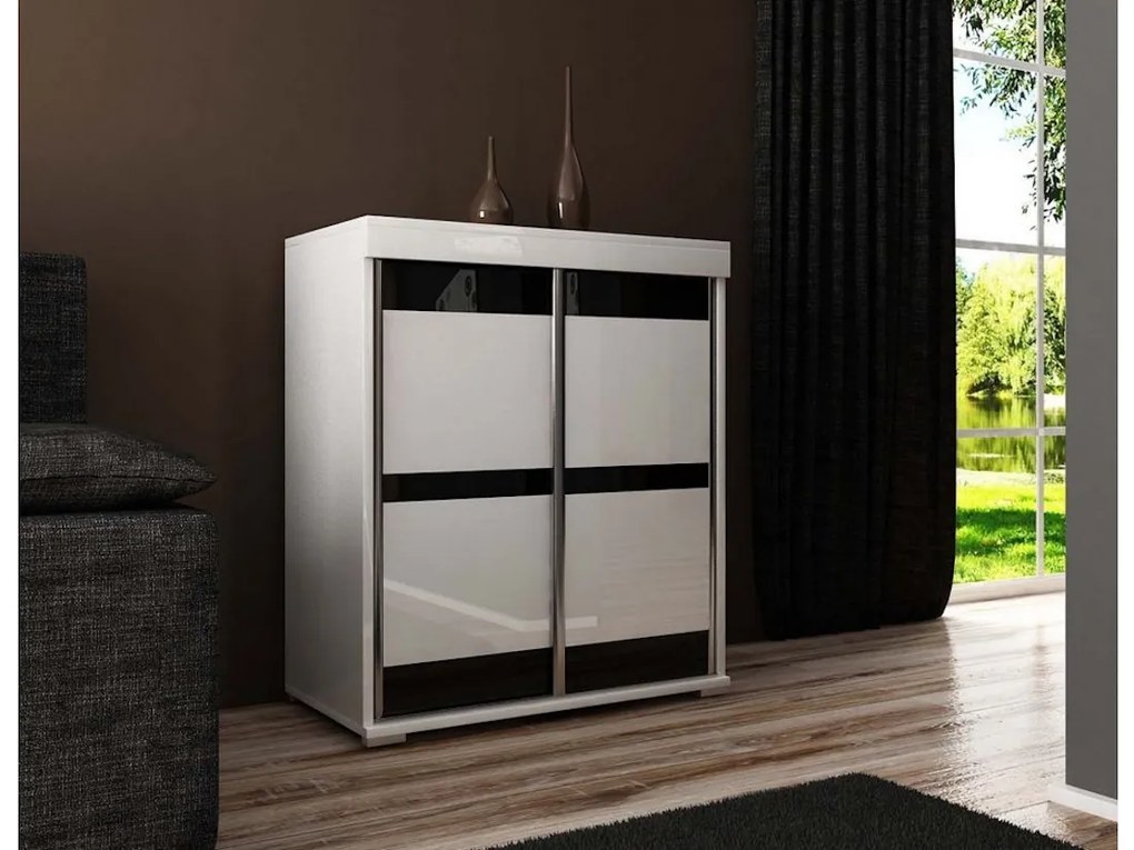 Expedo Comodă MADRID 5, 80x94x45, alb/sticlă neagră