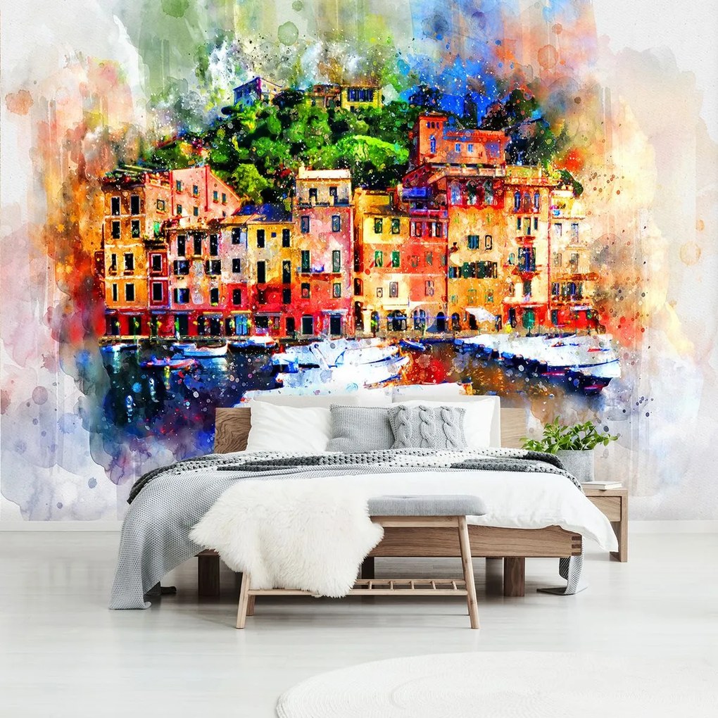 Fototapet - Orașul - pictura cu aquarelă (254x184 cm)