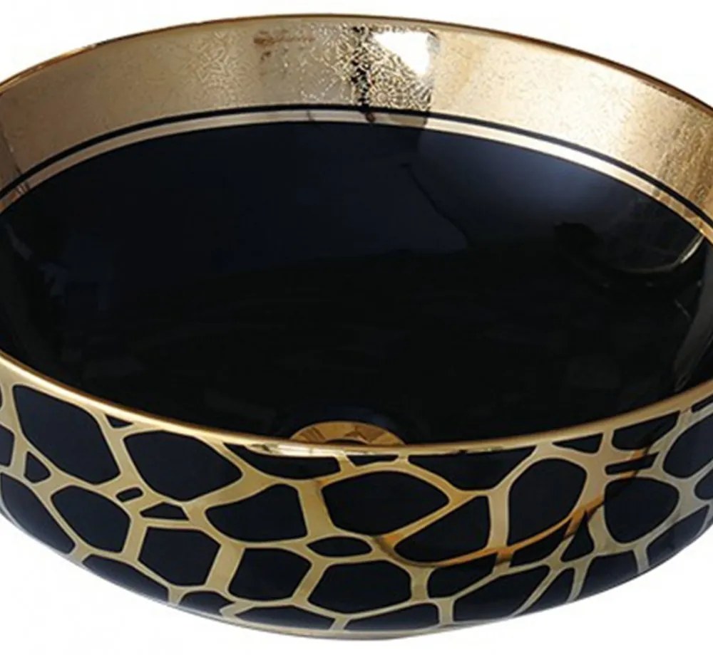 Lavoar Ceramic Premium, Rotund Gold -Negru,41cm
