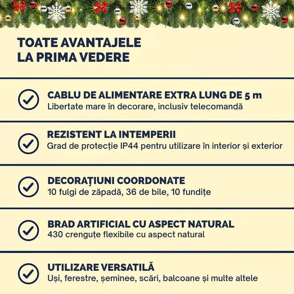 Ghirlandă de Crăciun ANDREA cu iluminare și telecomandă, decorată, 5 m, verde Casaria