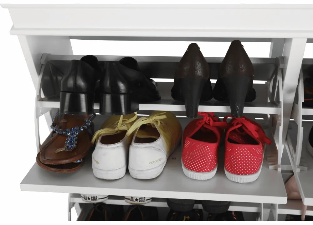 Pantofar mdf pal alb , 4 compartimente , suporturi inclinabile duble , Bortis Impex alb, 105 cm, 24 cm, 82.5 cm