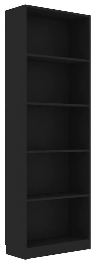 800883 vidaXL Bibliotecă cu 5 rafturi, negru, 60x24x175 cm, lemn prelucrat