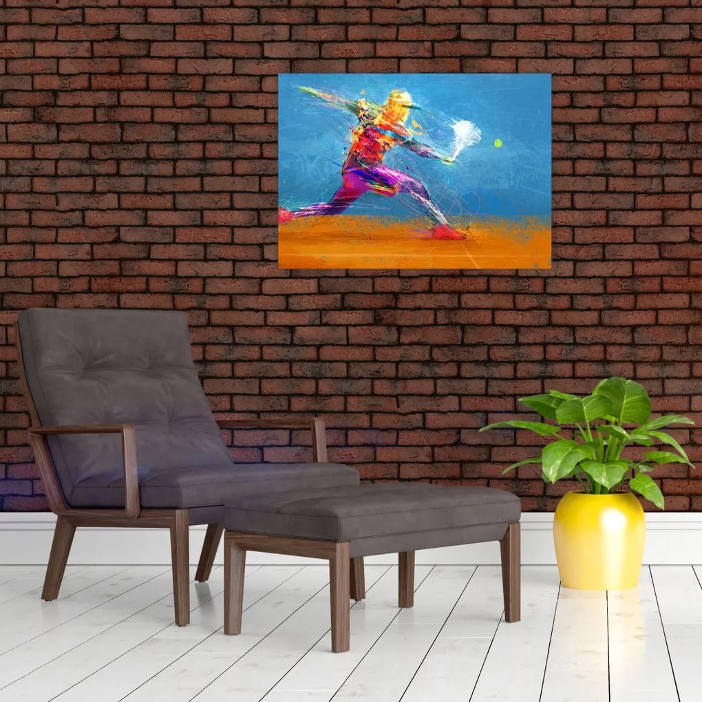 Tablou pe sticlă - Jucător de tenis pictat (70x50 cm)