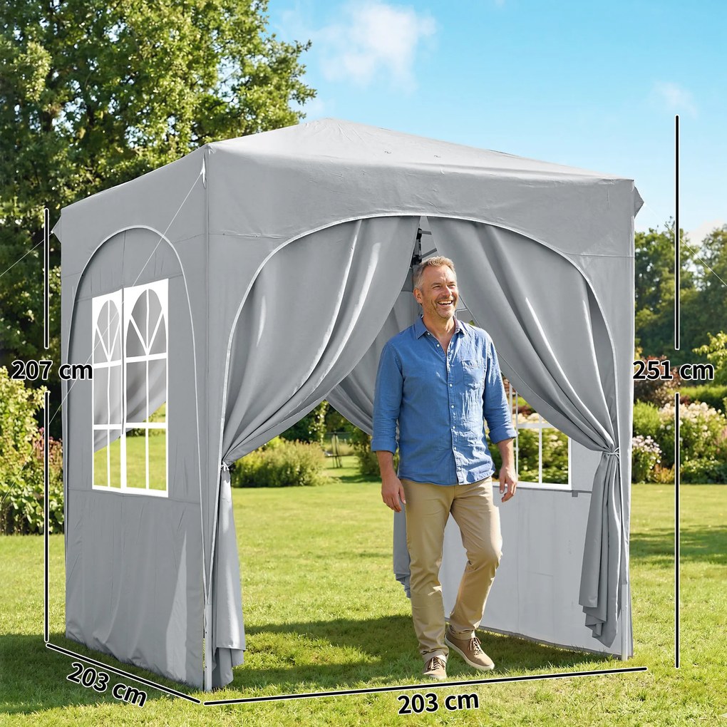 Outsunny Gazebo Pliabil 2 x 2 m, Pavilion de Grădină Portabil UPF50+ cu 4 Pereți Laterali, Înălțime Reglabilă, Geantă de Transport pentru Petreceri, Evenimente, Camping, Gri Deschis | Aosom Romania