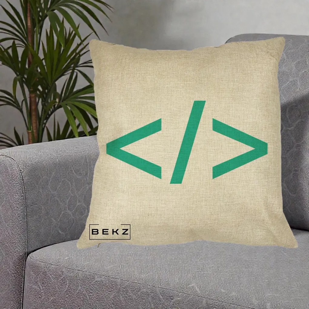 Perna Personalizata Cod HTML Turcoaz, 40x40 cm, Crem, Husa Detasabila, Perna Inclusa, BEKZ®