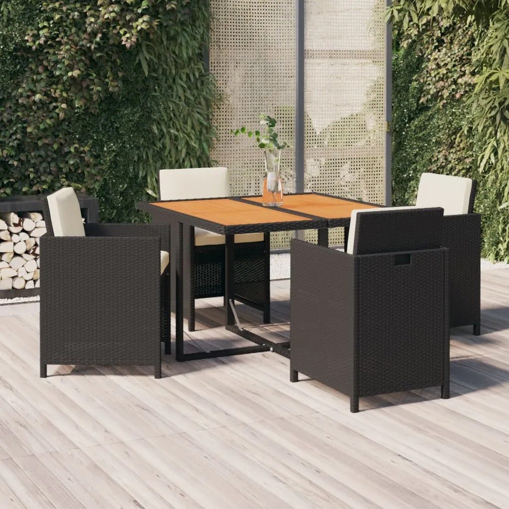 vidaXL Set de masă pentru grădină cu perne, 5 piese, negru, poliratan