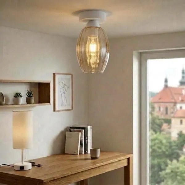 BRILAGI - Plafonieră LED R GLASS 1xE27/60W/230V Ø 17 cm alb/bej fumuriu