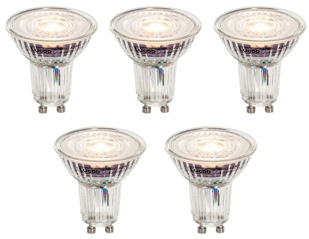 Set de 5 becuri LED GU10 50mm, dimabile, clare, 4.9W 430 lm 2700K