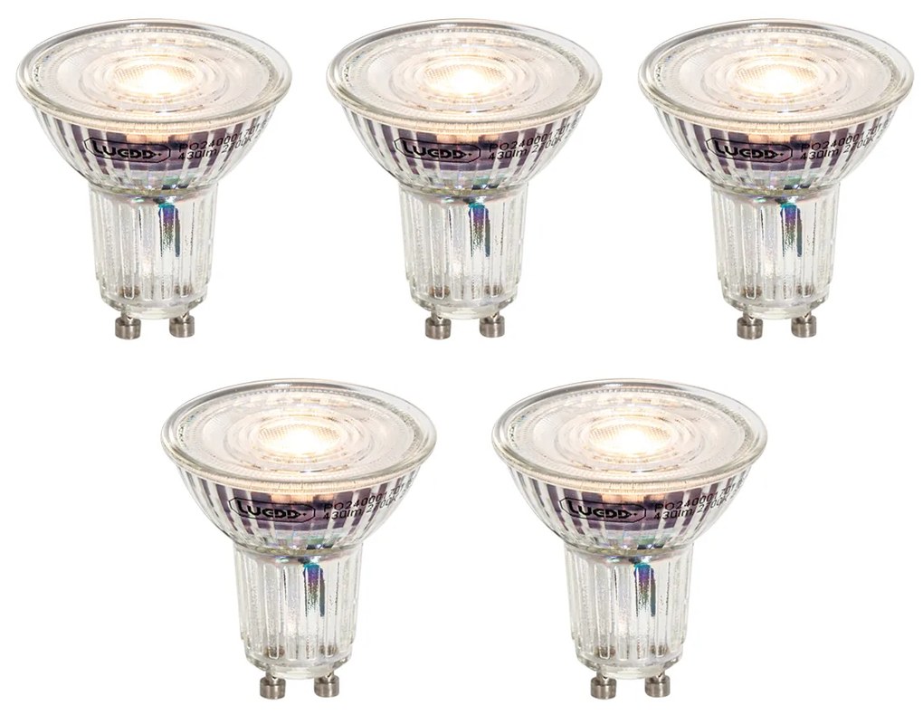 Set de 5 becuri LED GU10 50mm reglabile, clare, 4,9W, 430 lm, 2700K