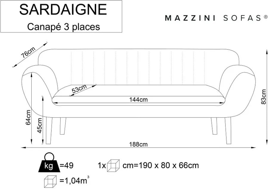 Canapea cu tapițerie din catifea Mazzini Sofas Sardaigne, 188 cm, galben