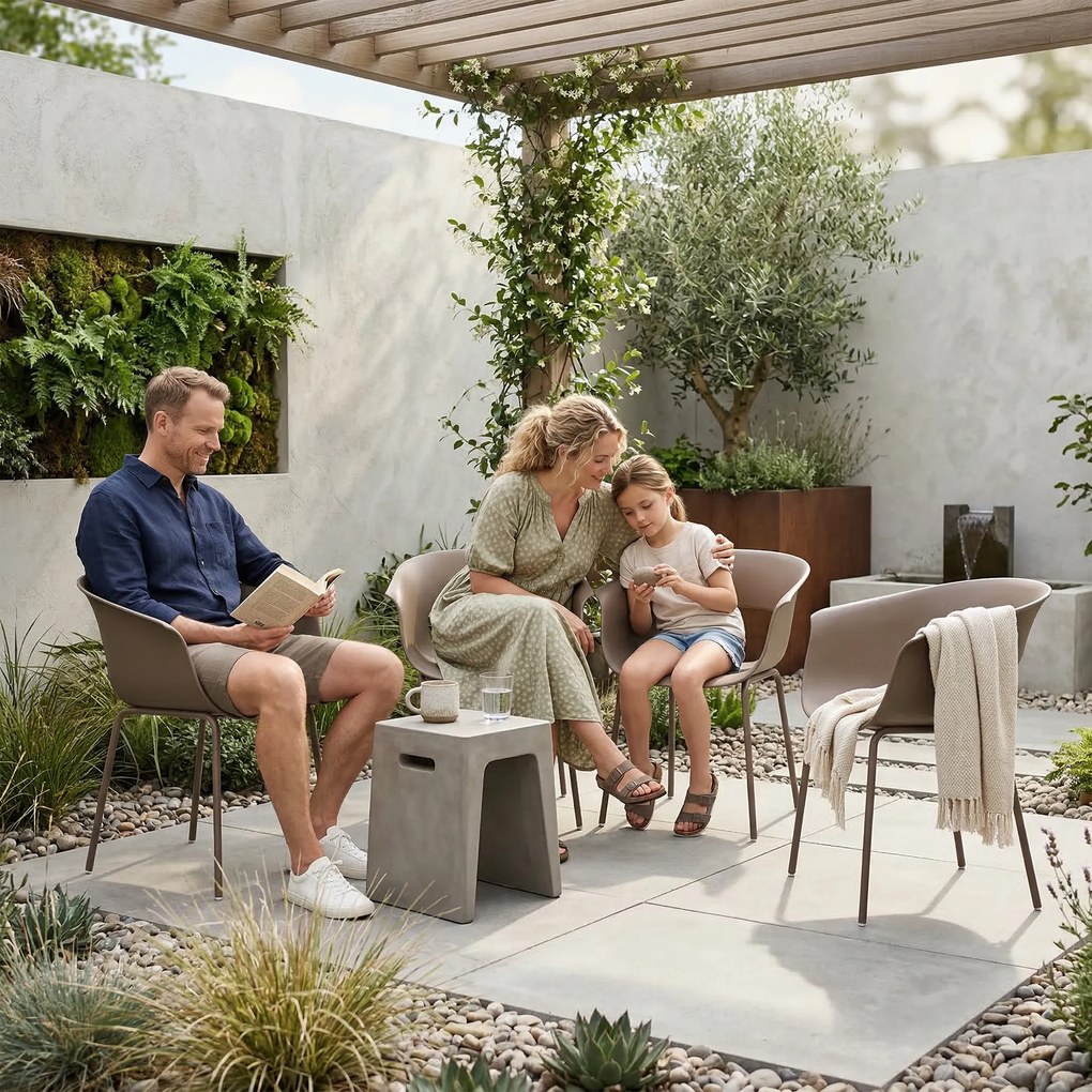 Outsunny Scaune de grădină Set 4 buc ergonomice pentru balcon cu design decupaj cotiere rezistente la intemperii Cafeniu | Aosom Romania