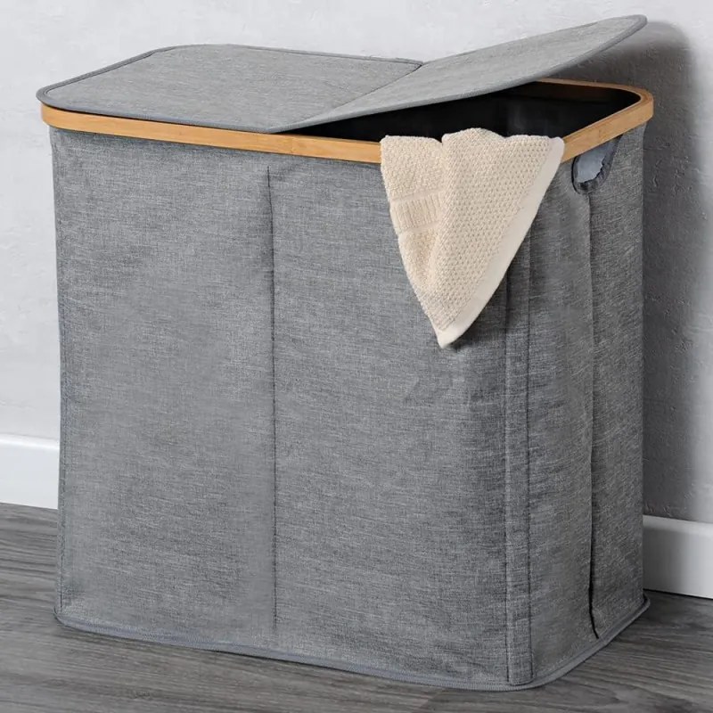 Cos pentru rufe Kesper 19598, 90 l, 2 compartimente, Poliester, Manere, Gri