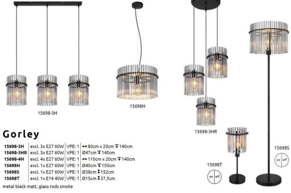 Pendul design modern GORLEY negru, fumuriu 40cm