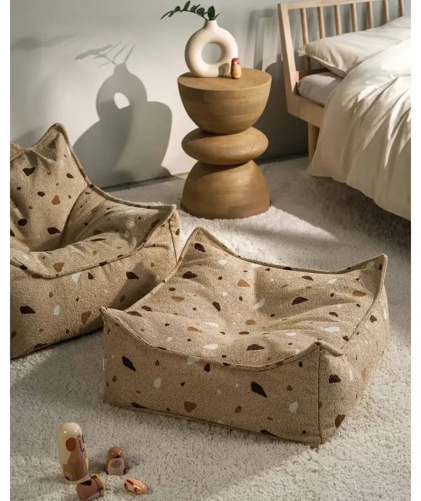 Fotoliu puf pentru copii maro deschis cu tapițerie din țesătură bouclé/cu tapițerie din chenille Terrazzo Square – Wigiwama
