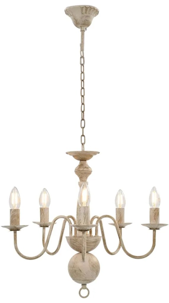 Candelabru antichizat, alb, becuri E14 x 5