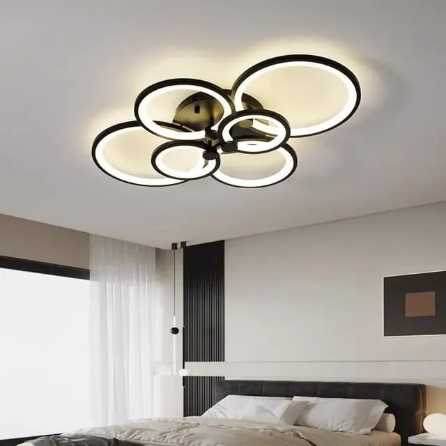 Lustră LED cu Telecomandă, Meda 4+2 cercuri,168W, Negru, 74 cm