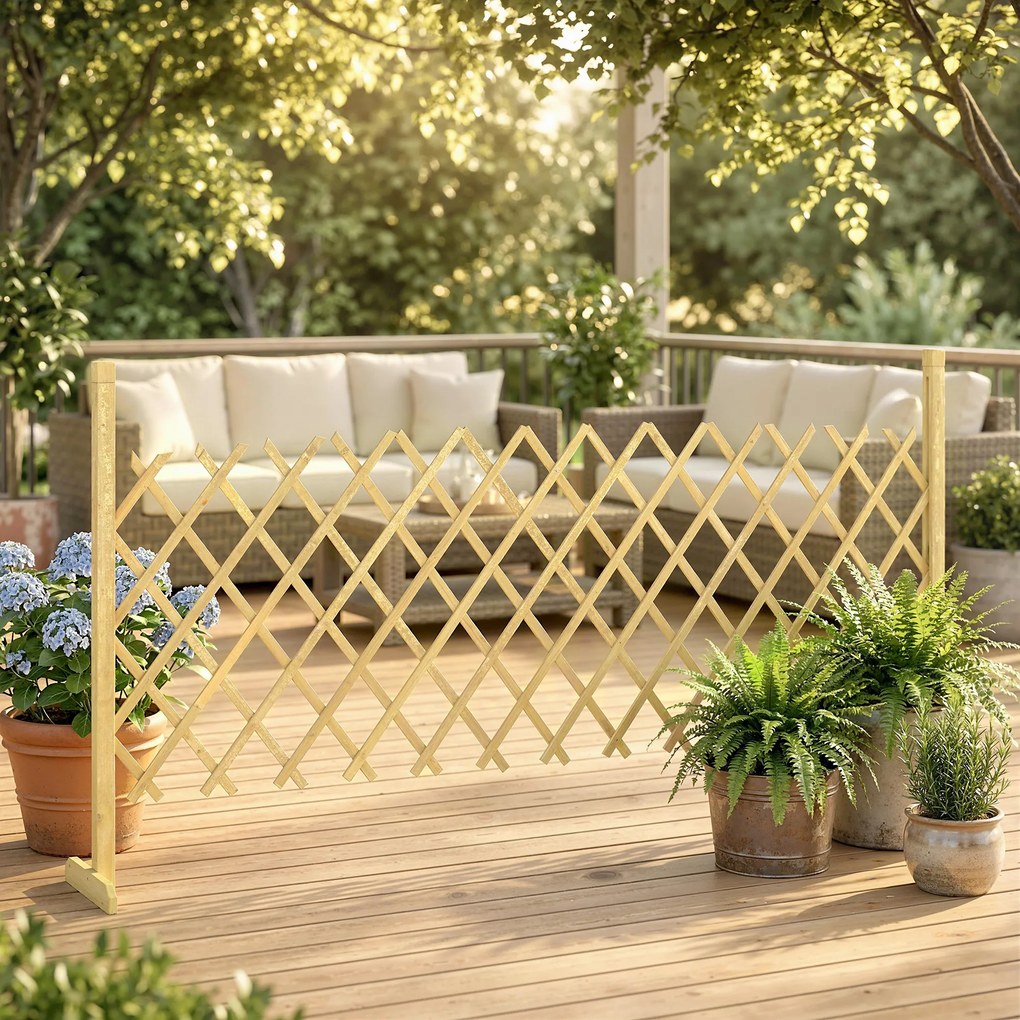 Outsunny Barieră extensibilă din lemn de brad 180 cm, bază stabilă, pentru interior exterior balcon grădină, 180x30x90cm, natural | Aosom Romania