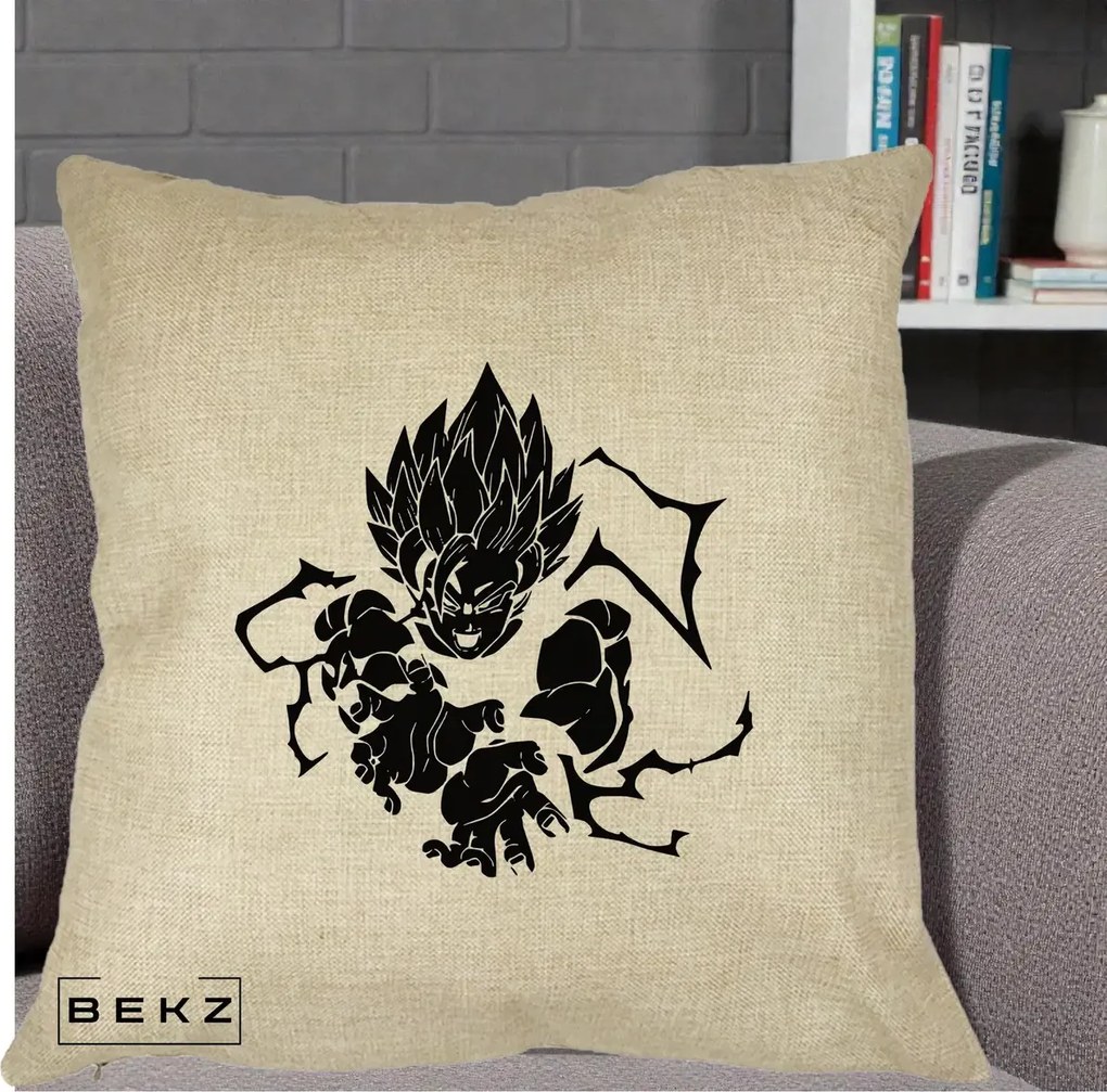 Perna Personalizata Dragon Ball Goku Super Saiyan Silueta, 40x40 cm, Crem, Husa Detasabila, Perna Inclusa, BEKZ®
