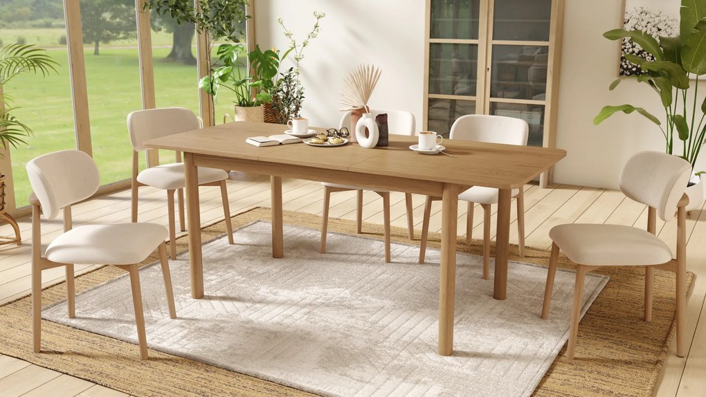 MAZZONI EXPORT AVLO Bej (material Apia 453)/cadru stejar lăcuit - SCAUN DIN LEMN PENTRU SALON SUFRAGERIE BUCĂTĂRIE RETRO