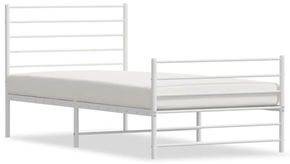 352382 vidaXL Cadru de pat metalic cu tăblie de cap/picioare, alb, 107x203 cm