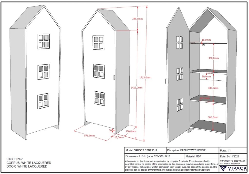 Dulap pentru Copii Căsuță, Alb, (MDF) – CASAMI – Vipack
