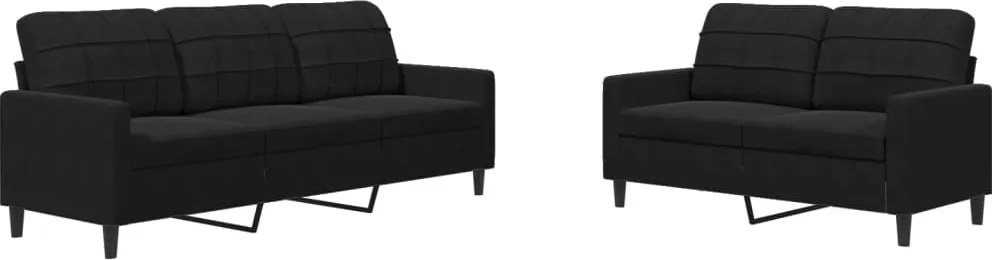vidaXL Set de canapele cu perne, 2 piese, negru, catifea