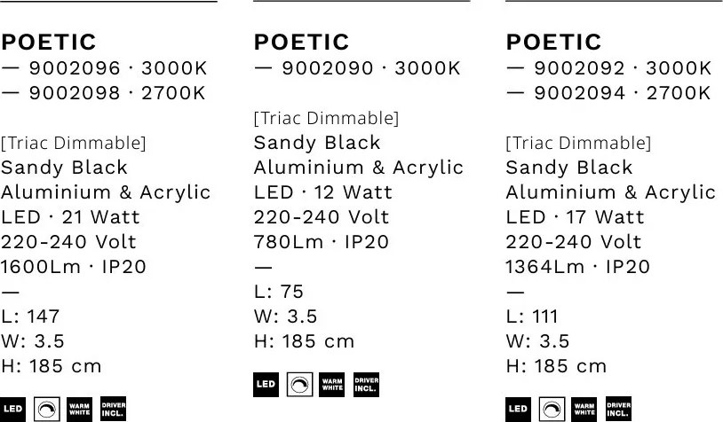 Lustra liniara cu 4 spoturi LED 2700K POETIC negru