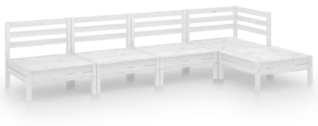 Set mobilier de gradina, 5 piese, alb, lemn masiv de pin Alb, 1
